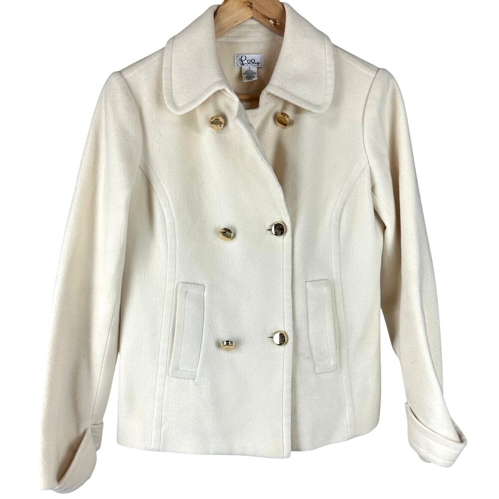 Lilly Pulitzer Wool Blend Cream Color Pea Coat Size 2 Excellent Used Condition